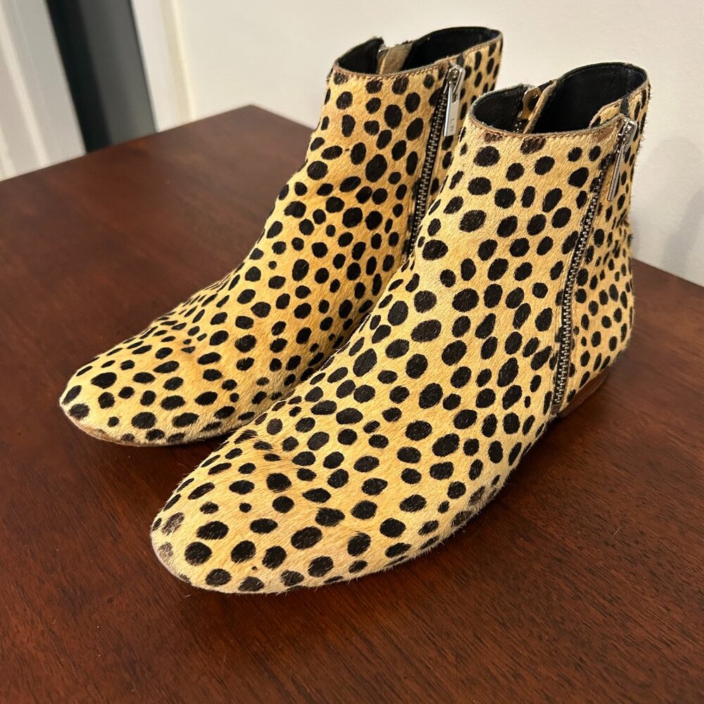 Loeffler Randall Calf Hair Cheetah Ankle Boots Size 7